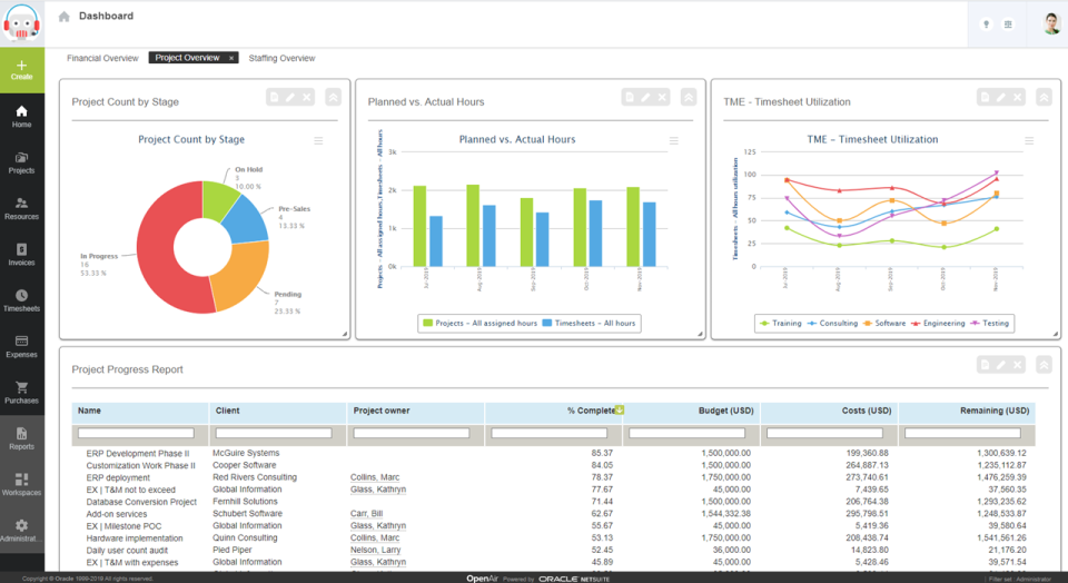 screenshot of NetSuite SuiteProjects Pro